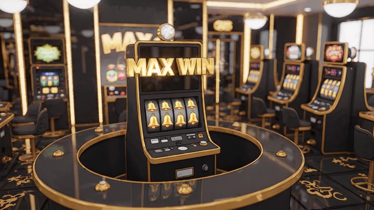 Emozionante esperienza di gioco in un casinò moderno con slot machine e campane del jackpot in un'atmosfera lussuosa progettata per l'intrattenimento e l'emozione della vincita.