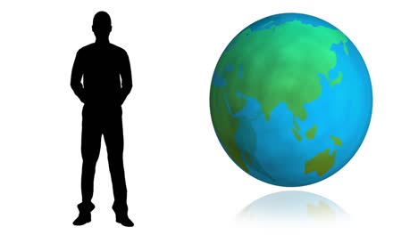 animation of man shadow and globe on white background