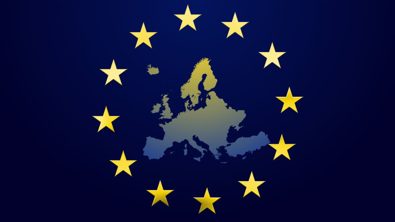 Animasjon av verdenskart i en sirkel av gule stjerner