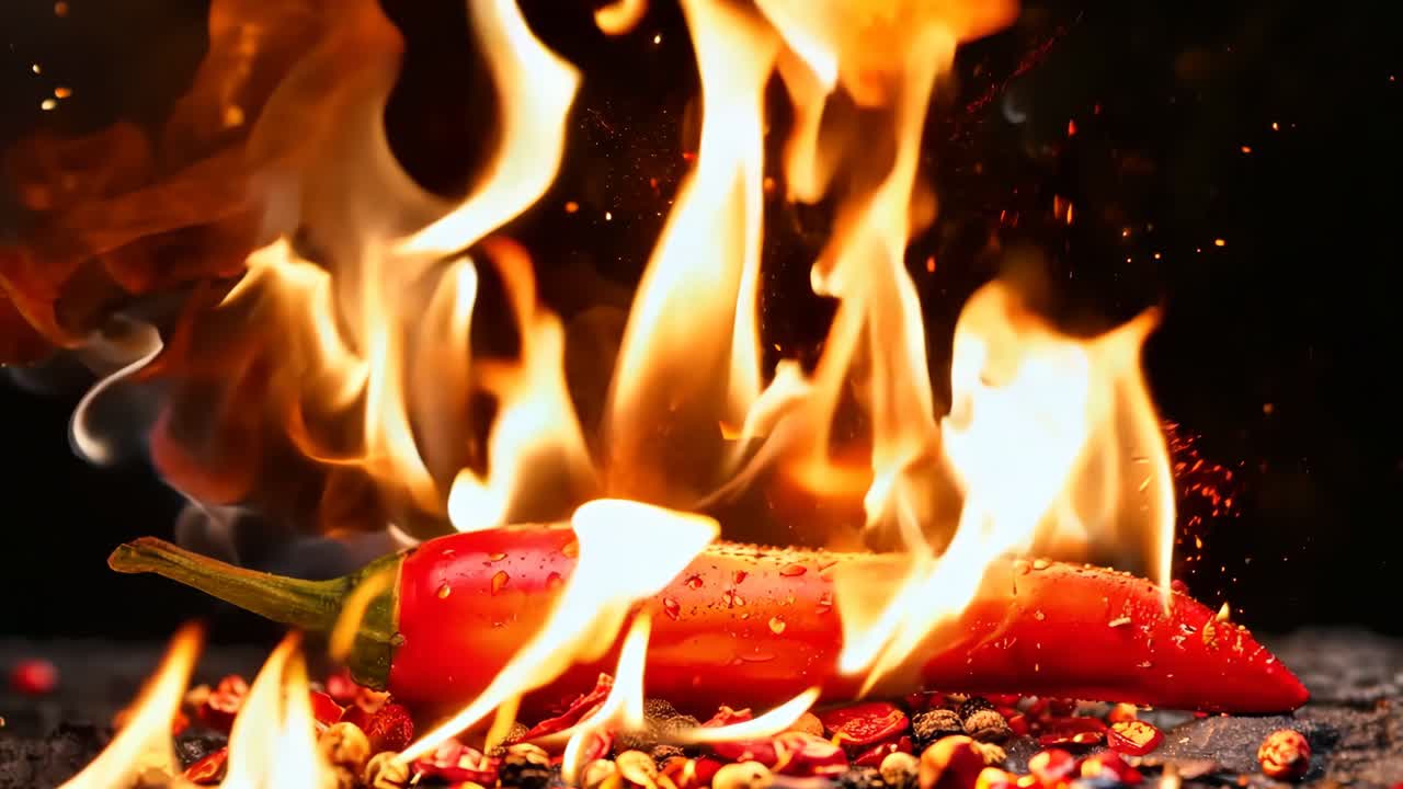 물방울로 불타는 은 핫 칠리 페퍼