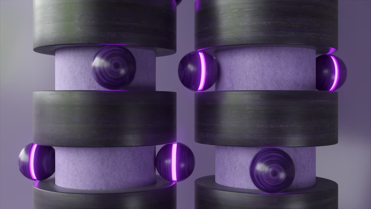 columnas geométricas abstractas con acentos púrpuras