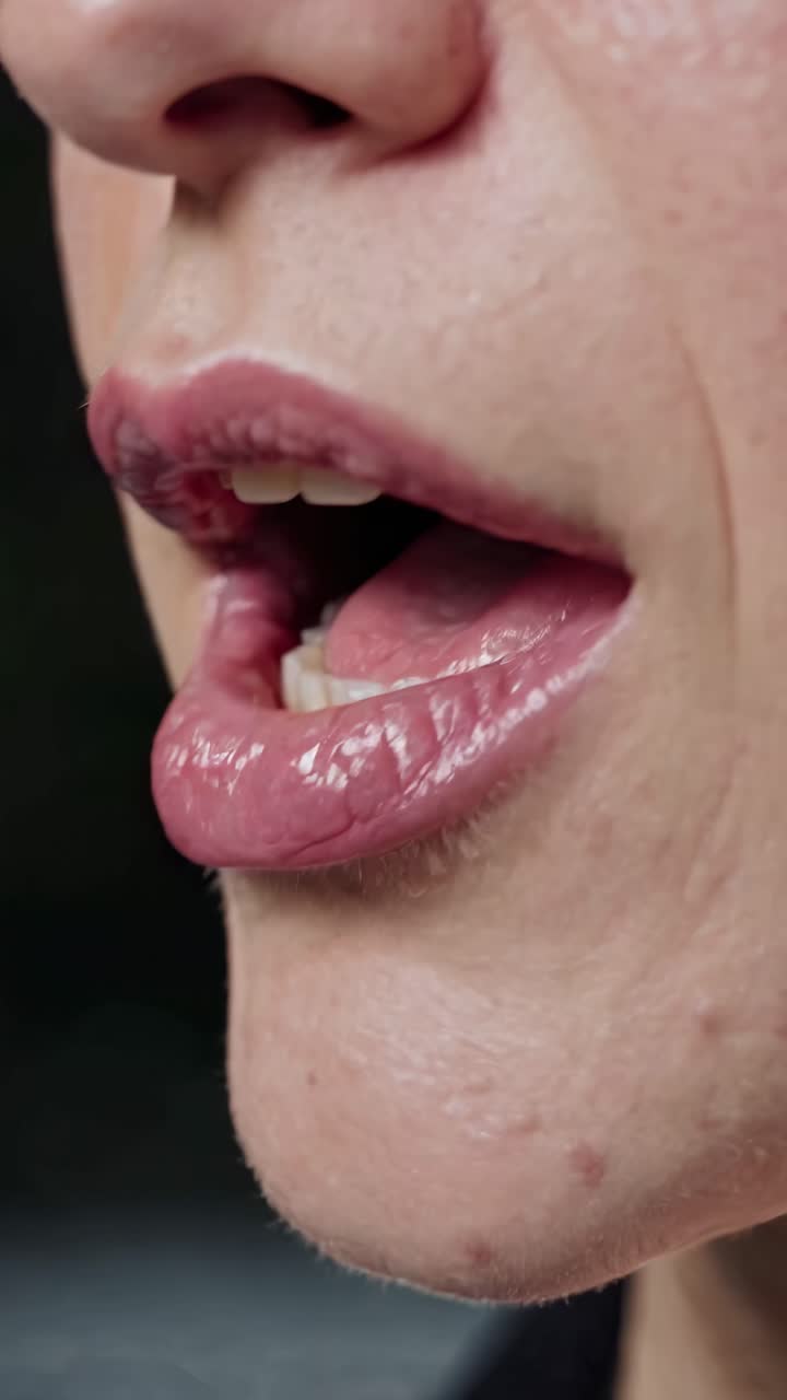 Close-up video of a person's lips in profile, capturing natural texture and detail