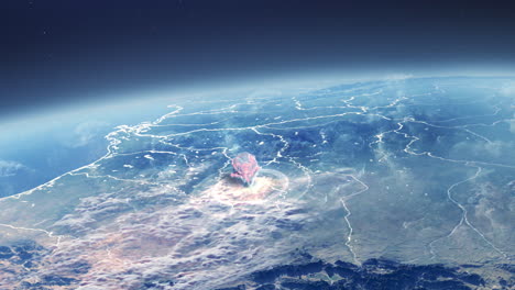global network or data hub visualization on earth from space