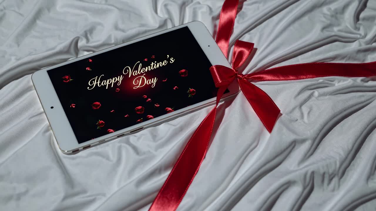 таблетка с посланием с днем святого валентина, обернутая красной лентой на белом листе