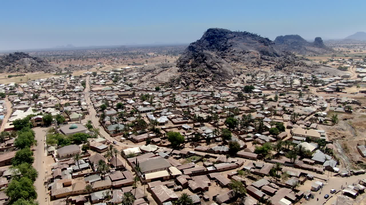 A panoramic aerial view of Dass City in the rugged highlands of North Central Nigeria