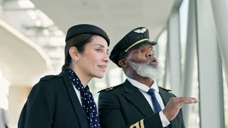 travel, pilot and stewardess in conversation