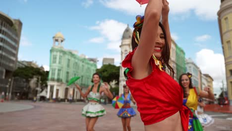 frevo dancers at the street carnival in recife, pernambuco, brazil.