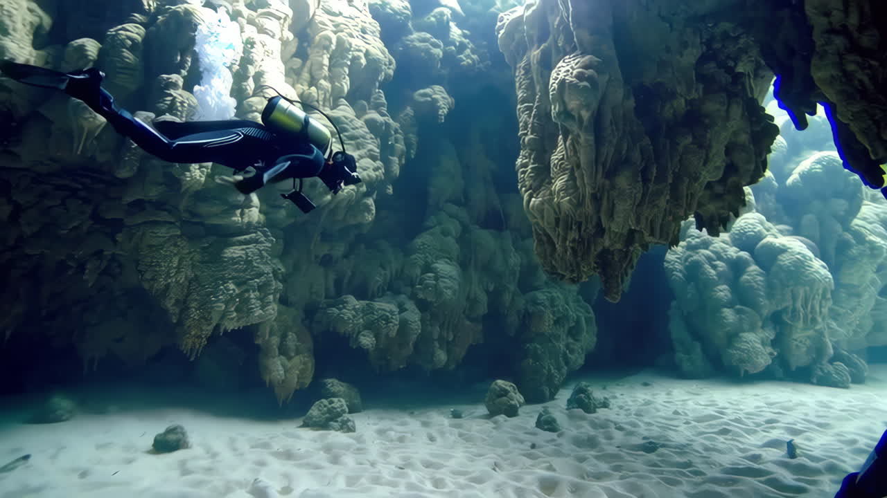 Scuba diving in an underwater cave