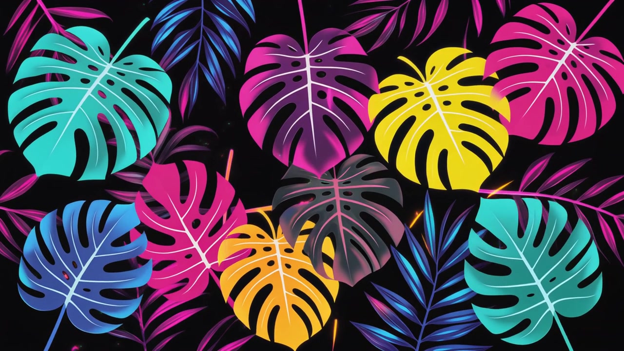 Lebhafter Neon-Hintergrund mit tropischem Monstera-Blätter-Muster