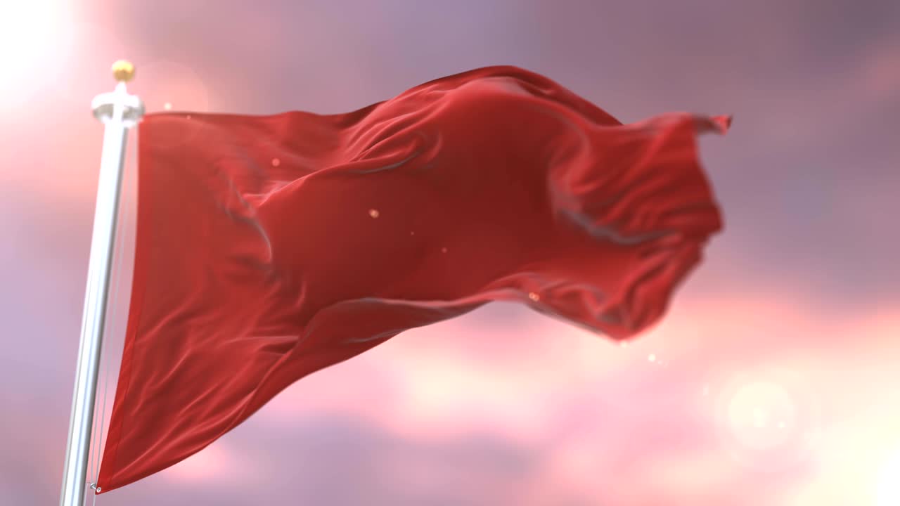 красный флаг, размахивающий ветром, медленно на закате, петля