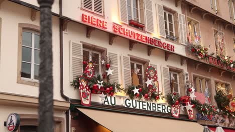 neon sign on restaurant in town square in strasbourg france european