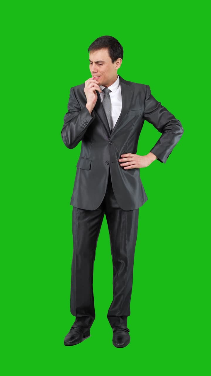 Businessman in Thoughtful Poses on Green Screen