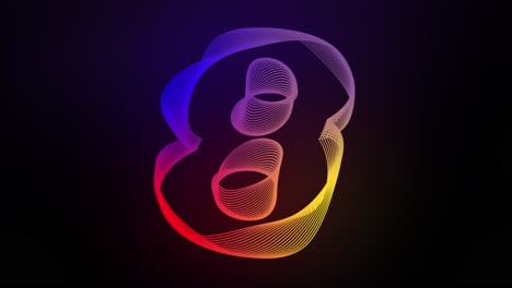 3d número 8 ocho líneas giratorias en movimiento animación en fondo de gradiente oscuro abstracto gráficos de movimiento dinámico partículas de brillo tipografía efecto visual arco iris digital