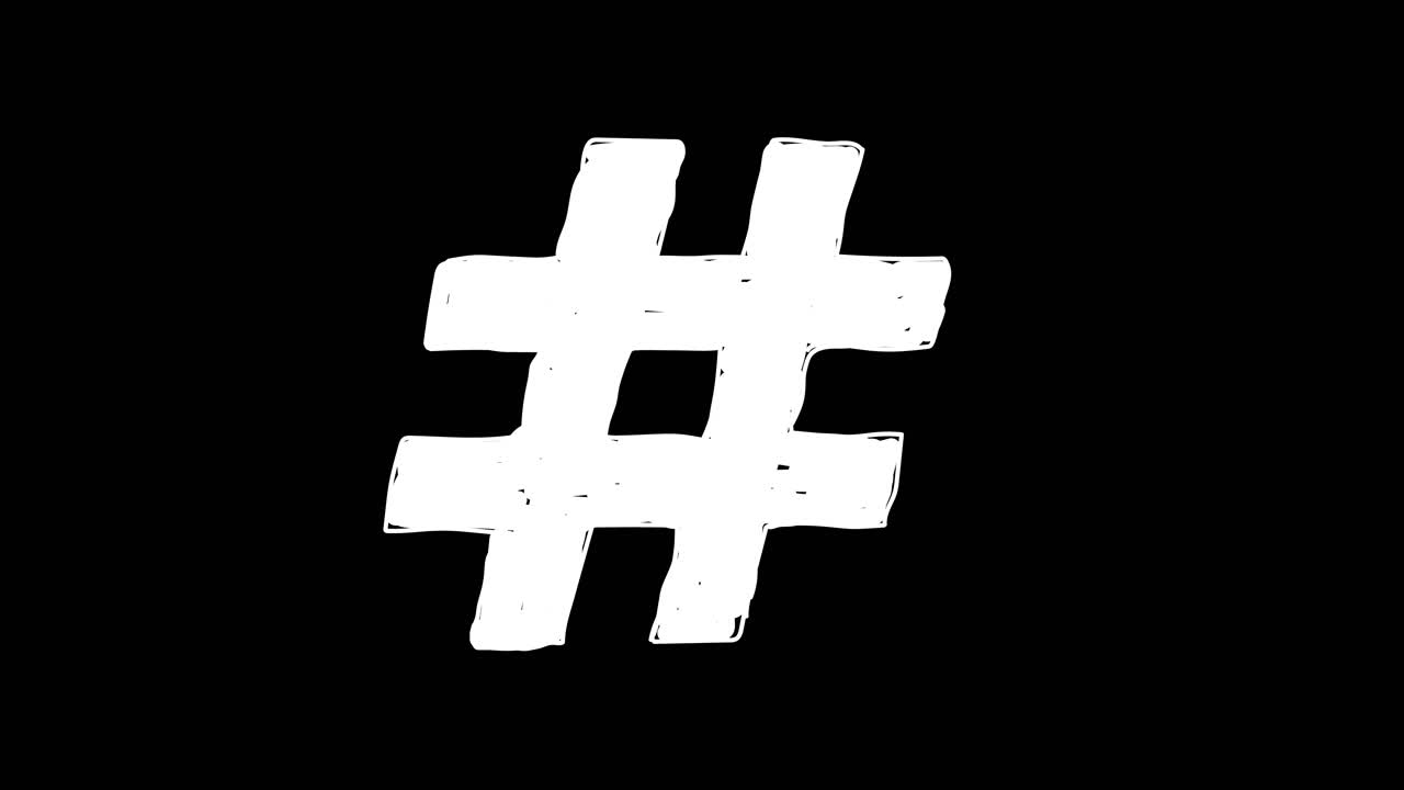 Symbole hashtag animé dessiné à la main sur fond noir