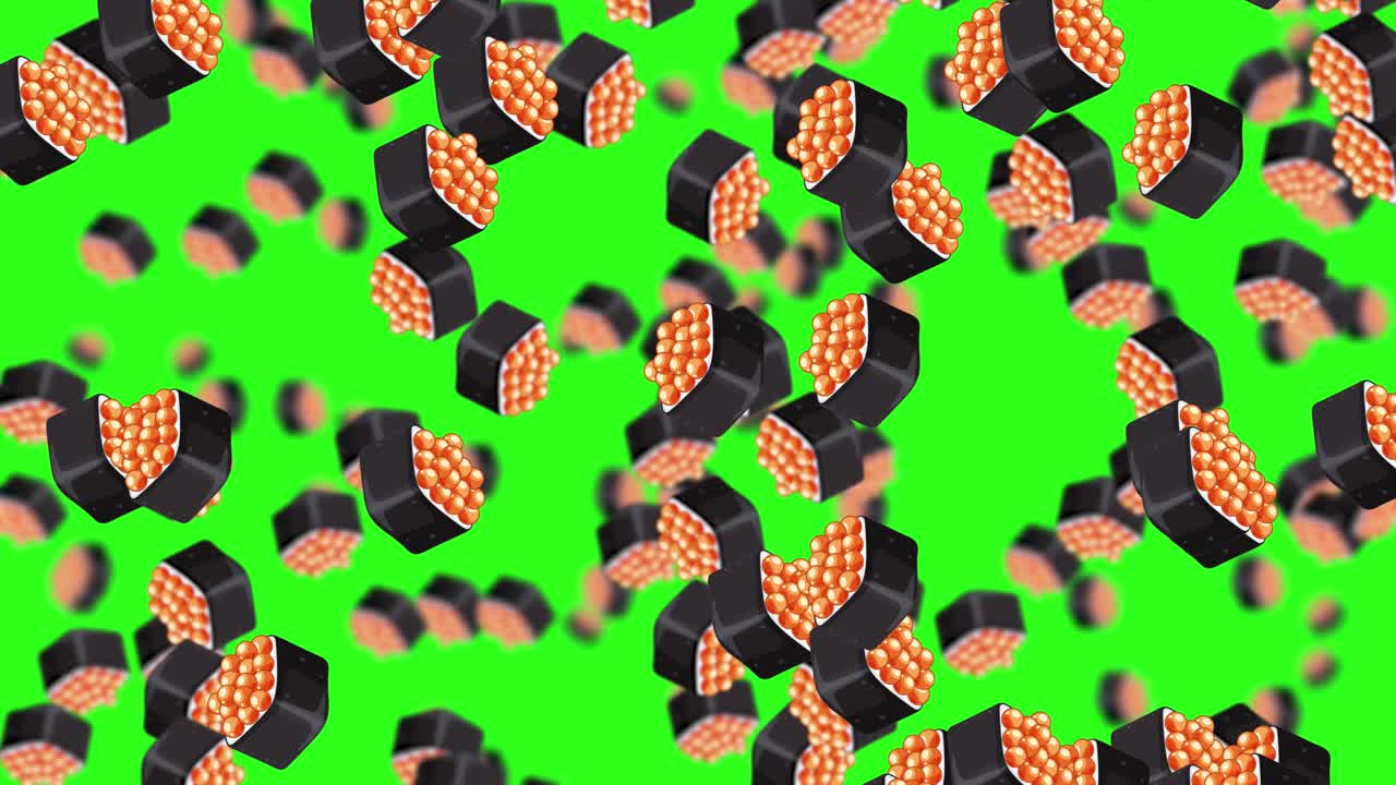 활기찬 초록색 배경에 쓰러지는 수시 조각