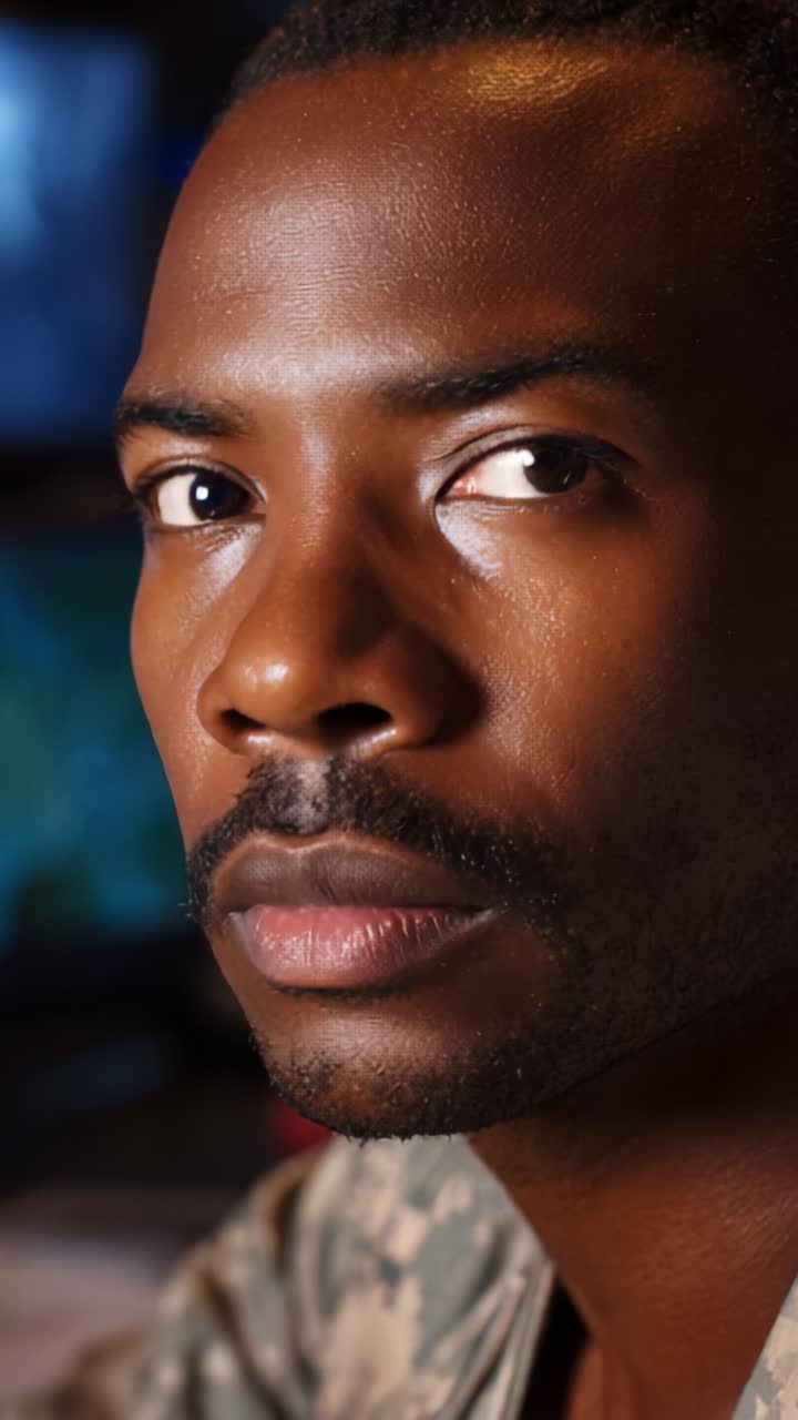 Primo piano intenso di una persona concentrata che riflette determinazione e forza in un contesto professionale, con particolare attenzione all'espressione facciale e all'atteggiamento
