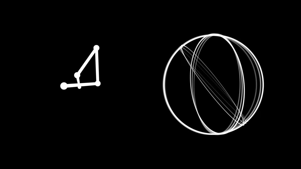 추상적인 원형 모양의 디지털 애니메이션 회전 및 연결 검은 바탕에 대한 점