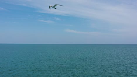 blue ocean with waves and sky with clouds, seascape top view.