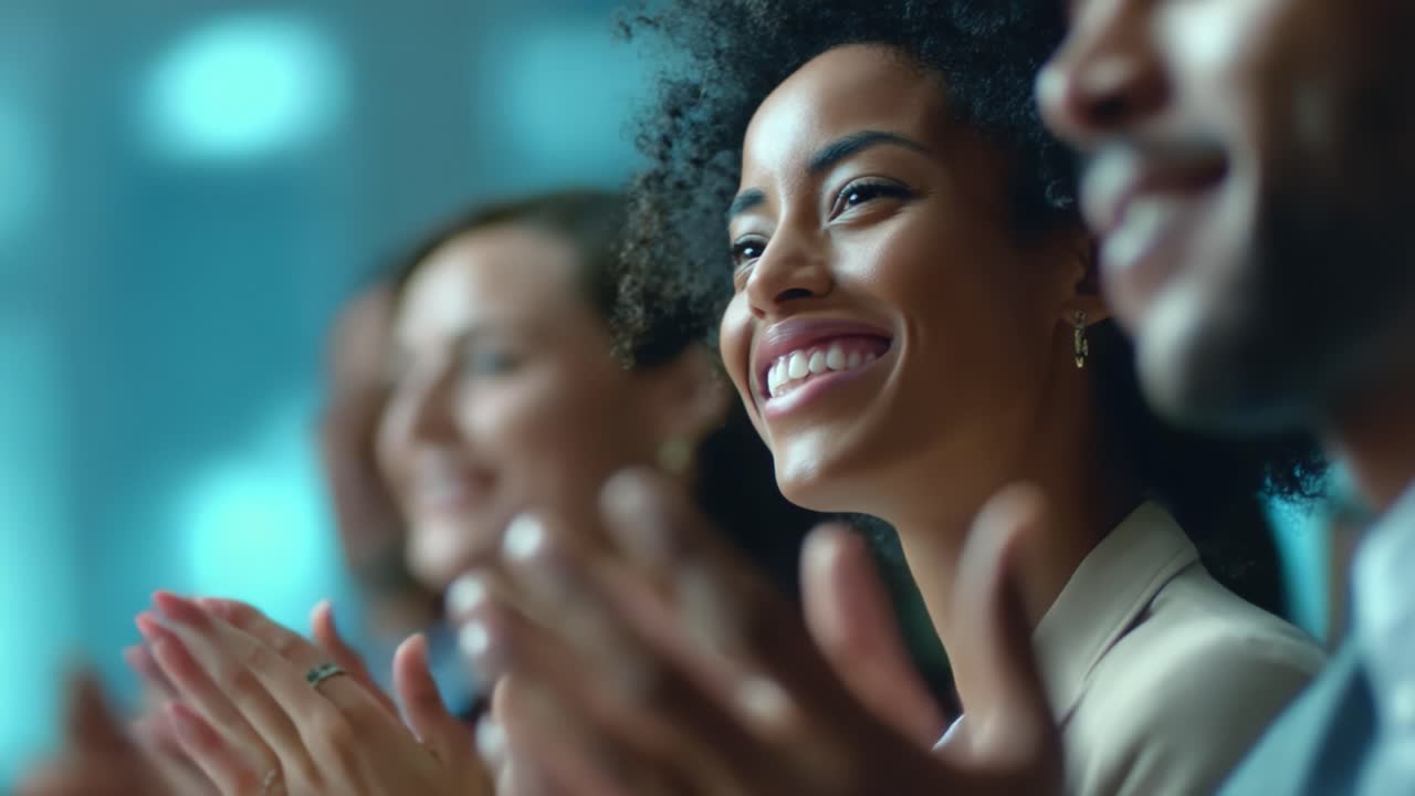 A Celebration of Achievement: A Joyful Moment of Recognition Captured in Two Frames, Highlighting the Happiness and Excitement of Applauding Individuals in a Professional Setting