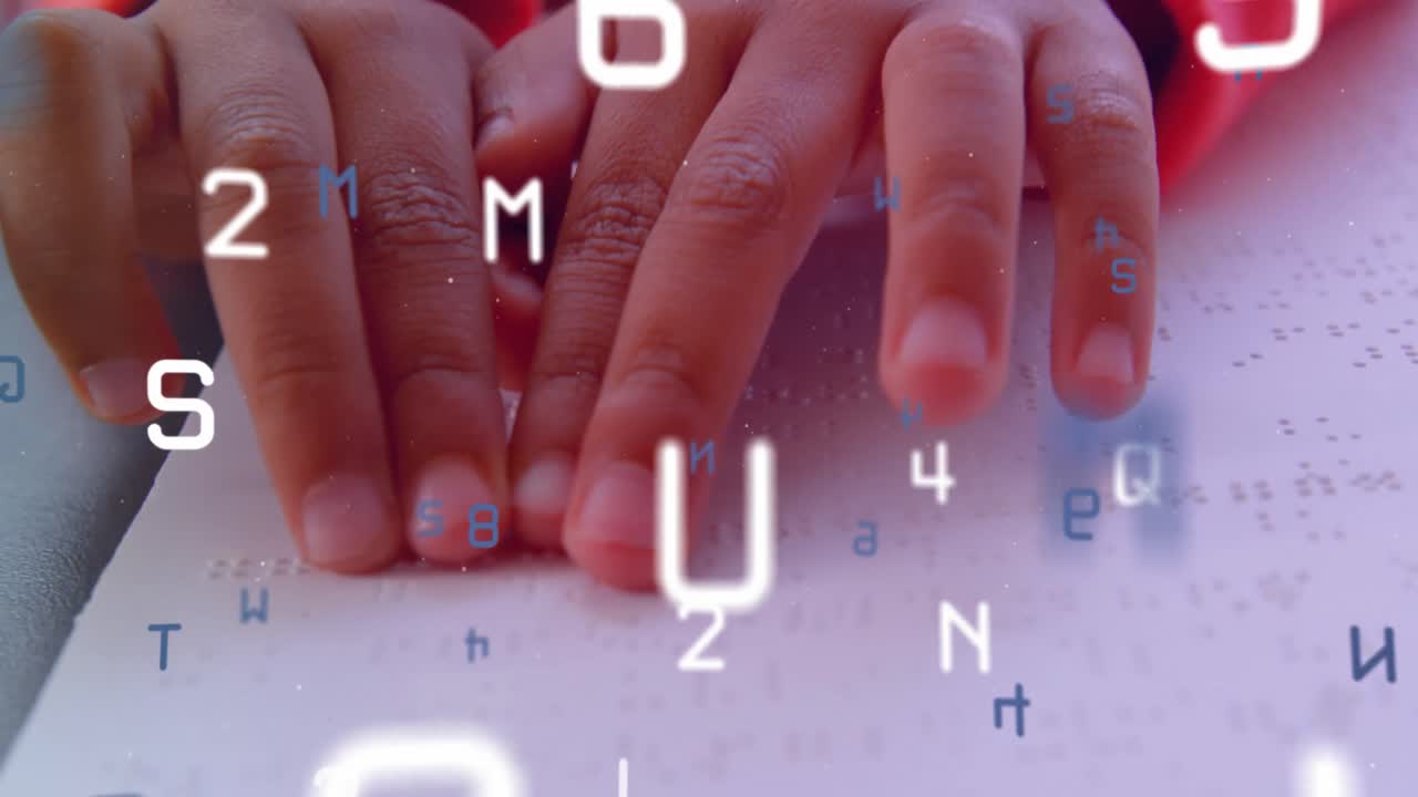 animación de letras sobre las manos leyendo braille
