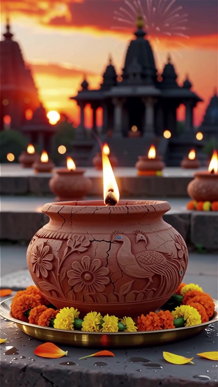 Diwali Festival Background with Lanterns and Traditional Diyas Decorations