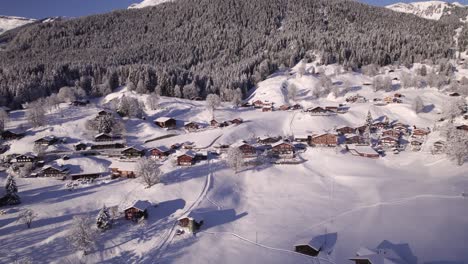 pushing in at terrassenweg in snowy grindelwald in swiss alps