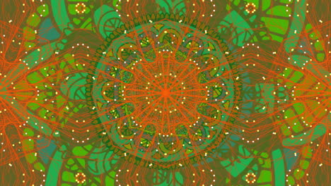 animation of rotating mandalas in orange and green