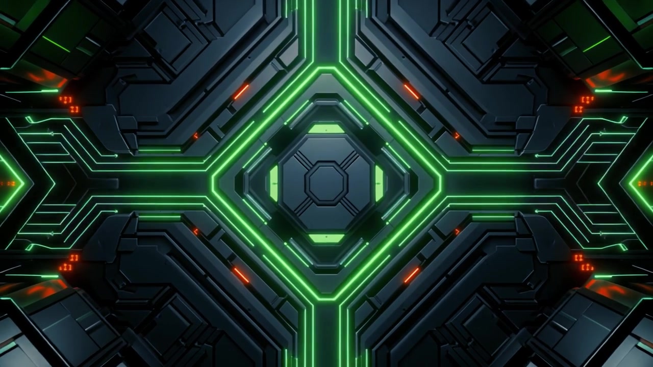 Circuito stampato digitale astratto e futuristico con linee al neon luminose