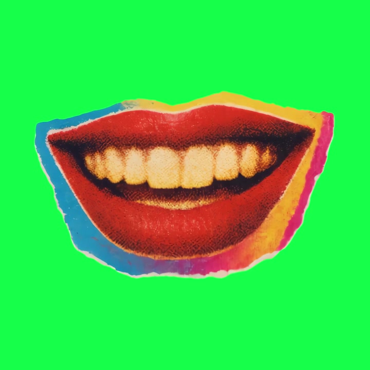 Bocca sorridente in stile Pop Art con labbra rosse e denti d'oro