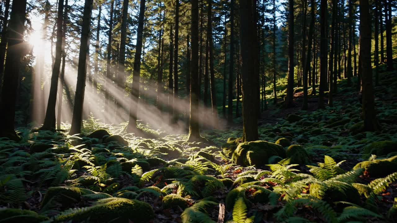 rayos de sol en el bosque de la mañana