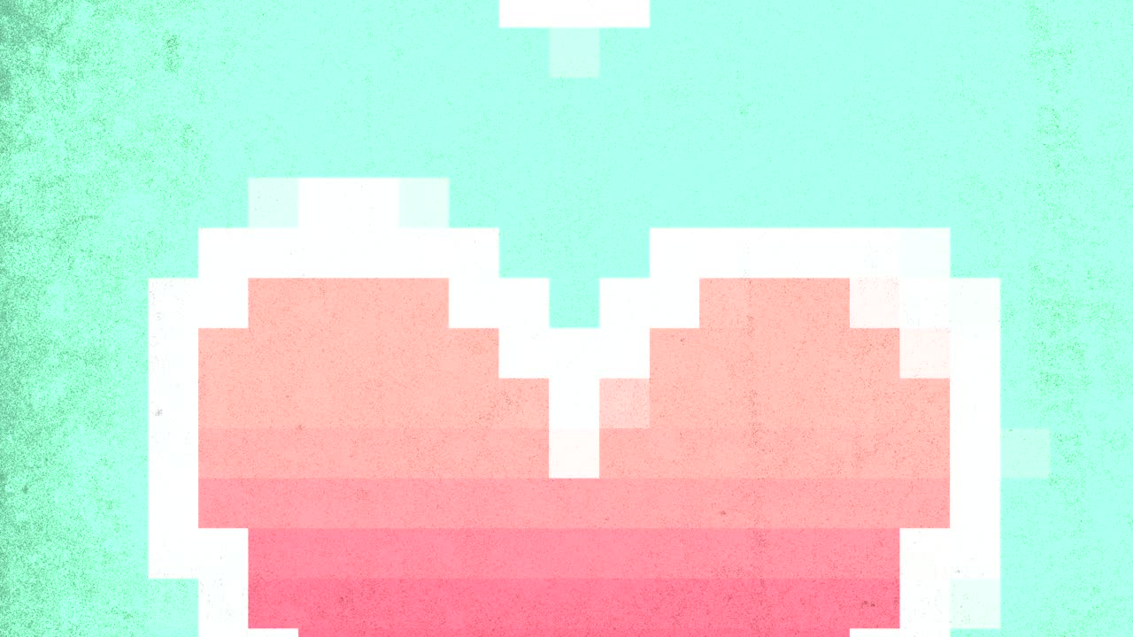 픽셀화된 심장 다채로운 사각형은 사랑의 상징을 형성합니다.