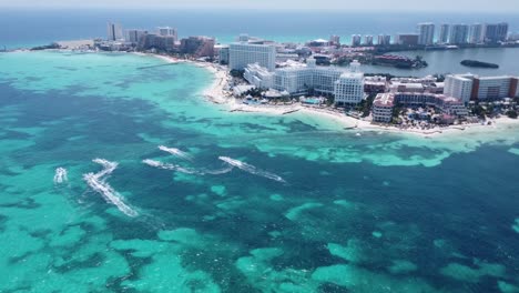 majestic aerial view of cancun resort zone, mexico gulf