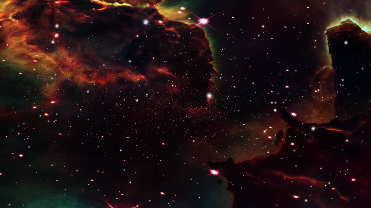 Nubes de nebulosa con forma de caballos se mueven en el espacio, el universo