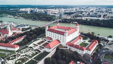 crane shot of distinctive bratislava castle architectural design, slovakia, europe