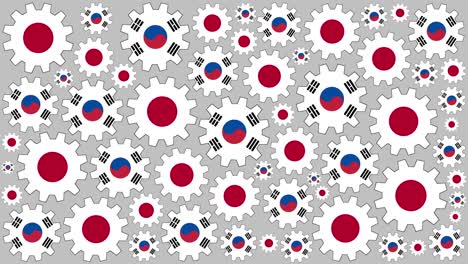 banderas japonesas y surcoreanas girando en el fondo