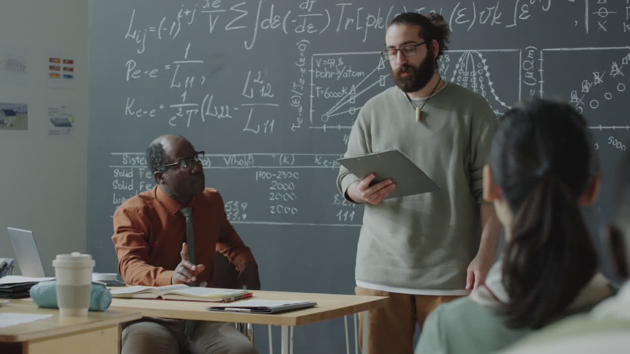 Professor Lecturing in a University Classroom with Students