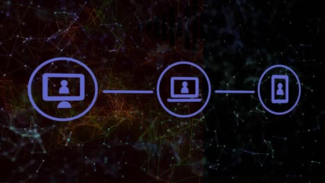 Animation-of-media-icons-over-network-of-connections