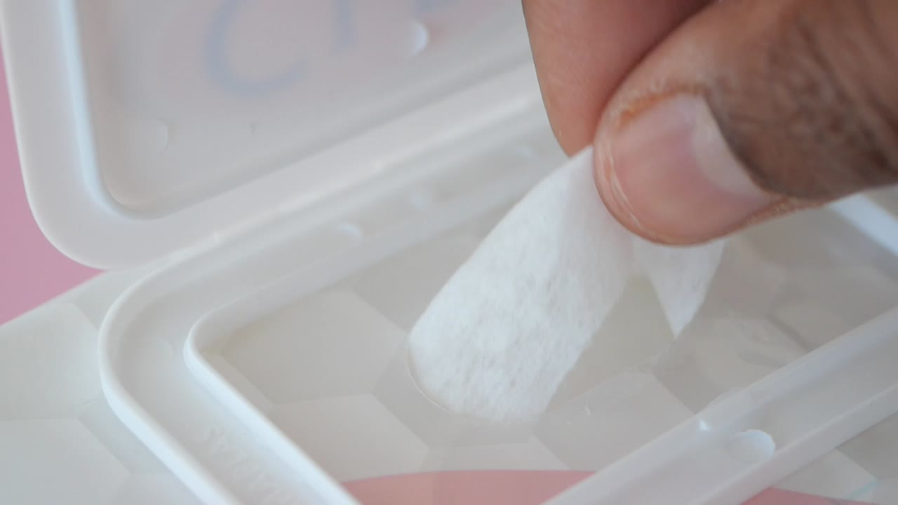 Hand Opening a Container of Wet Wipes