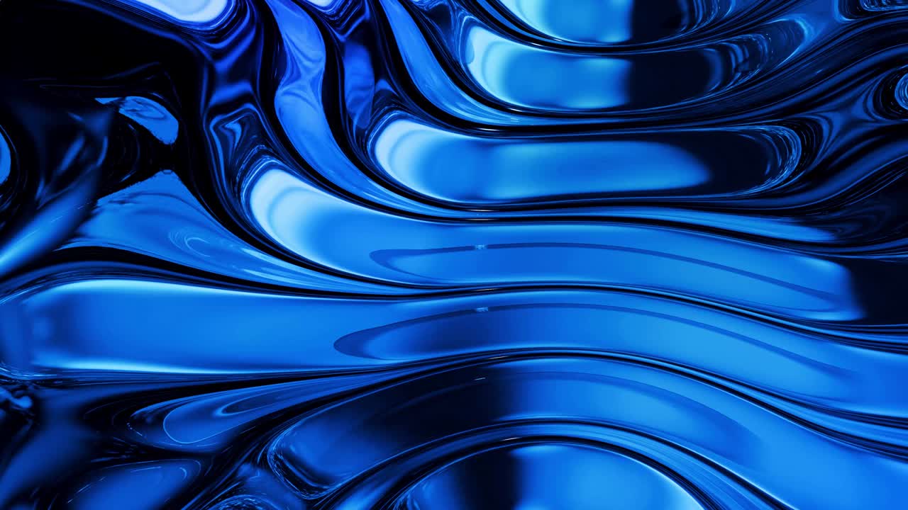 Sfondo liquido astratto in loop con motivo ondulato scintillante su superficie lucida e brillante. Fluido blu viscoso che ricorda una superficie di pellicola o vetro brillante. Bellissimo sfondo festivo creativo. Sfondo semplice e luminoso.