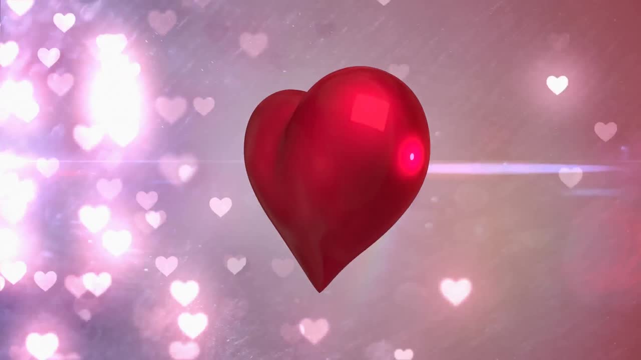 작은 분홍색 심장이  ⁇ 박이는 큰 빨간 심장이 회전하는 애니메이션