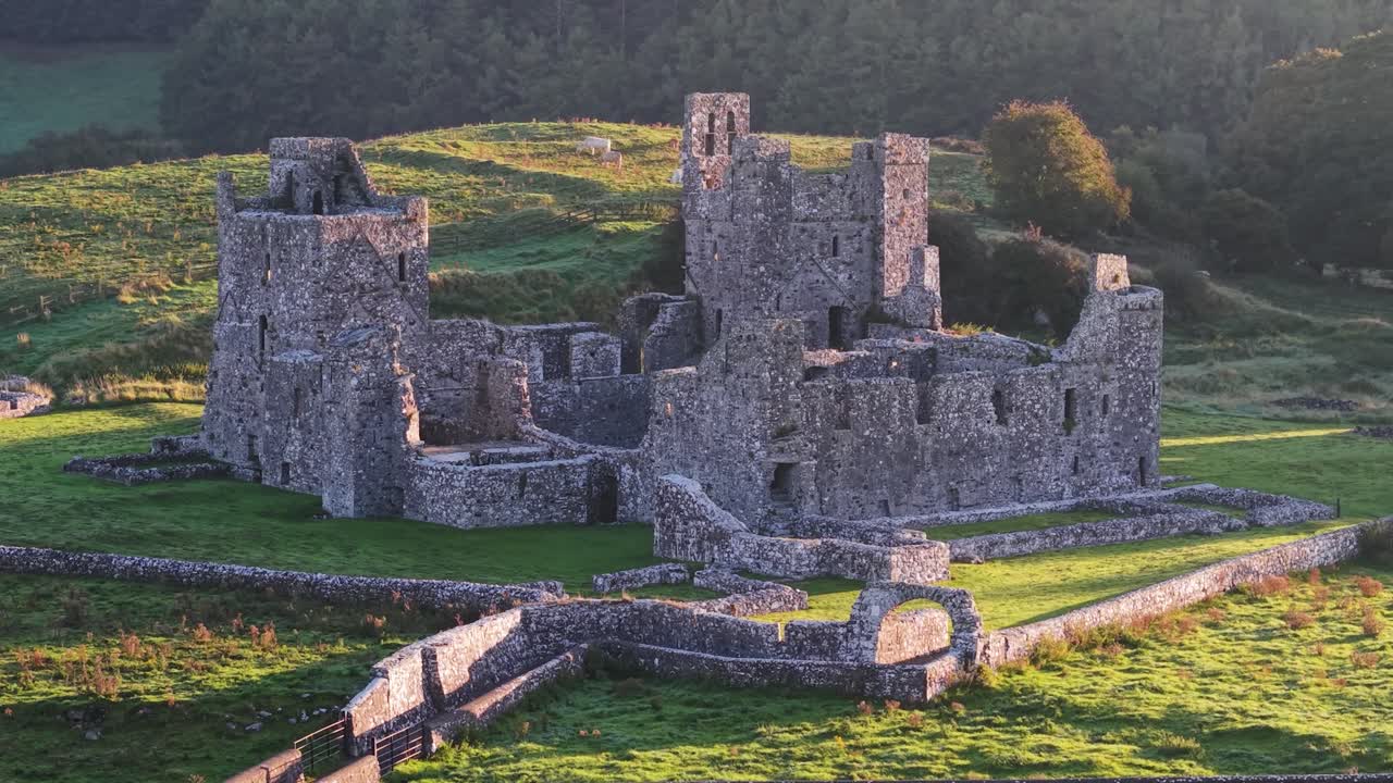 Ruins Of Fore Abbey, Benedictine Monastery In County Westmeath, Ireland. Aerial Shot