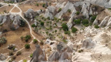 cappadocia bizarre volcanic chimneys rock formation landmark geological turkish aerial slow fly over