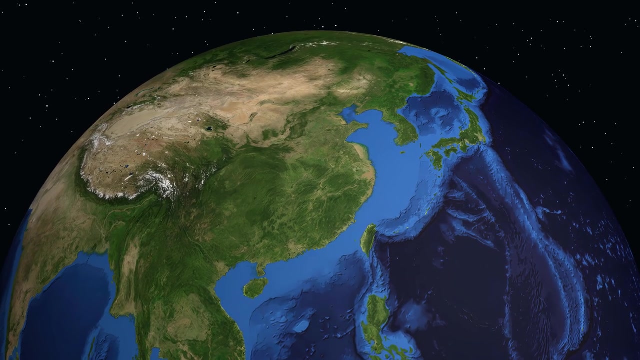 Un globo digitale ruota e ingrandisce dallo spazio su Huangshi, Cina, con sovrapposizione di dati sulla popolazione.