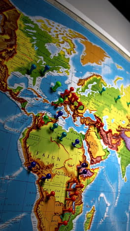 world map with travel destinations marked