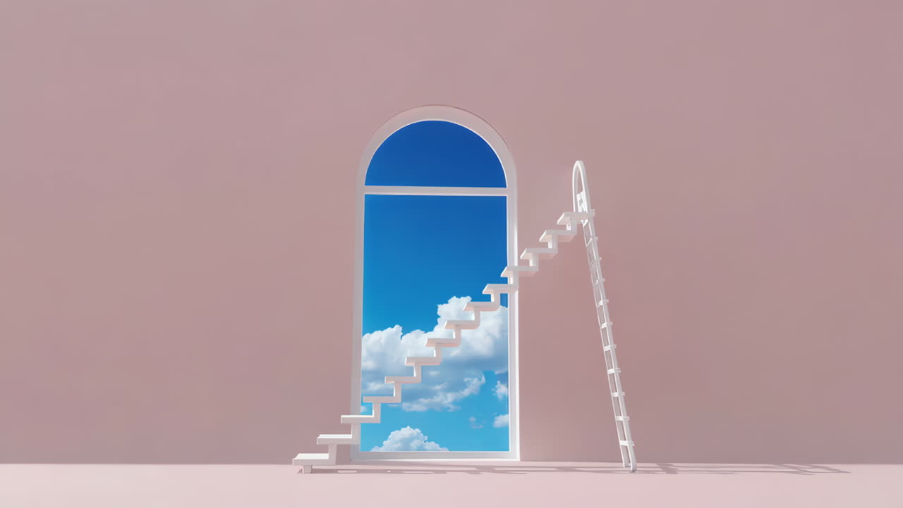 Gateway to the Sky: Surreal Architectural Scene with Stairs and Ladder