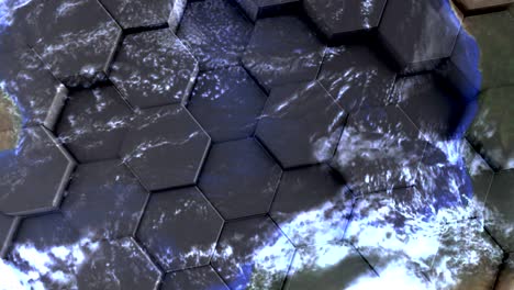 fondo de geometría hexagonal abstracta, animación de giro del mundo renderización en 3d, elementos del planeta tierra de la nasa