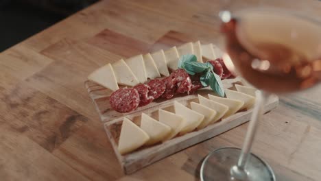 charcuterie board at wine tasting in a luxury restaurant