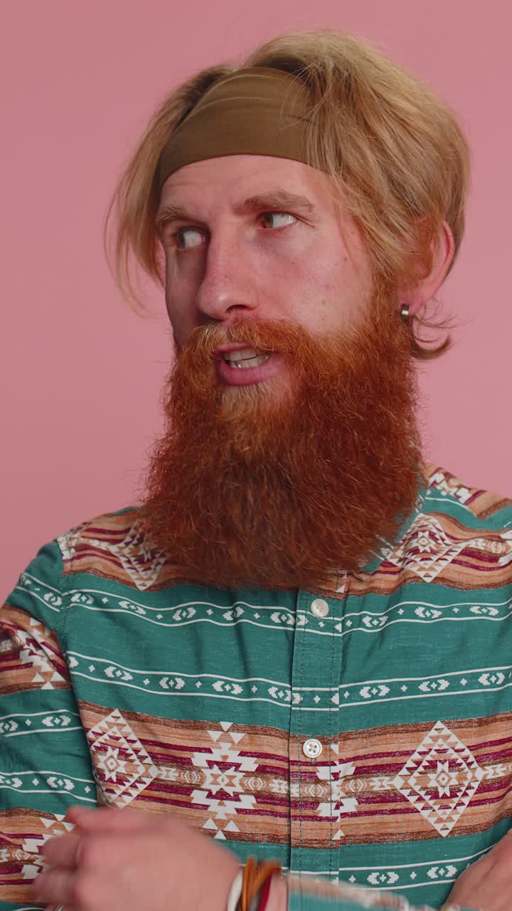 Displeased hippie man reacting to unpleasant awful idea dissatisfied with bad proposal no dislike
