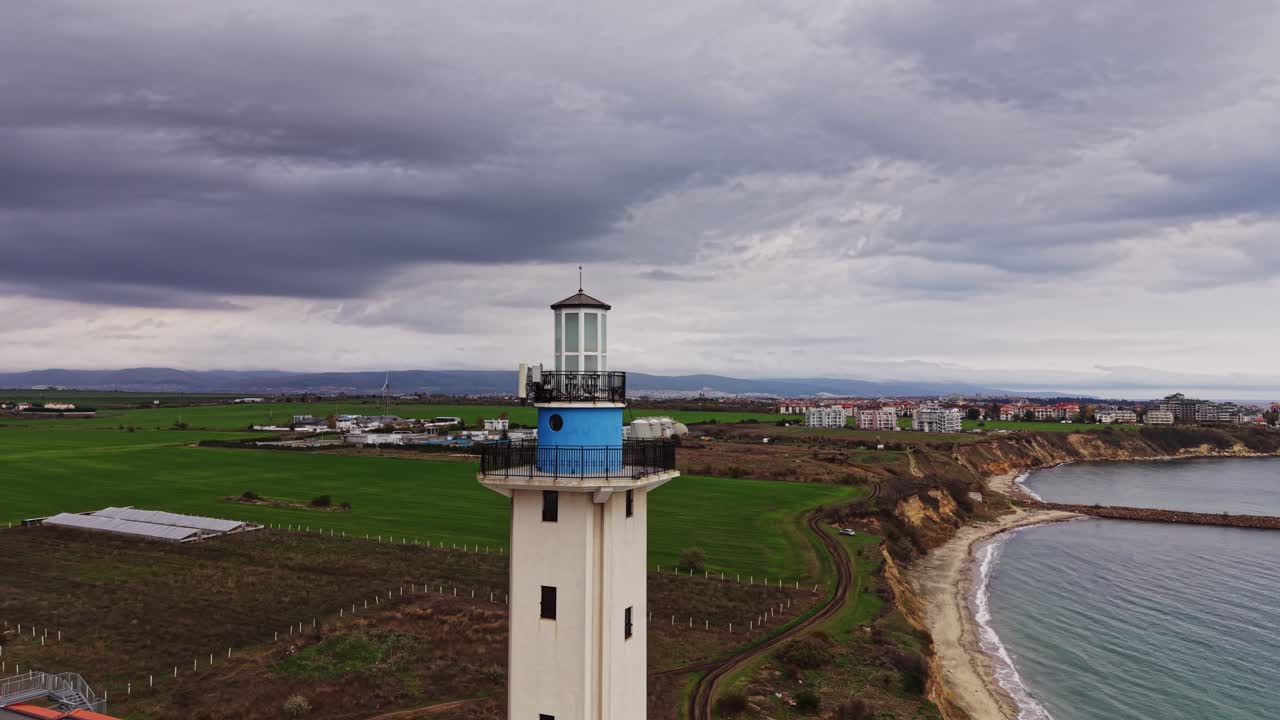 Drone view of a lighthouse along the coast of Bulgaria