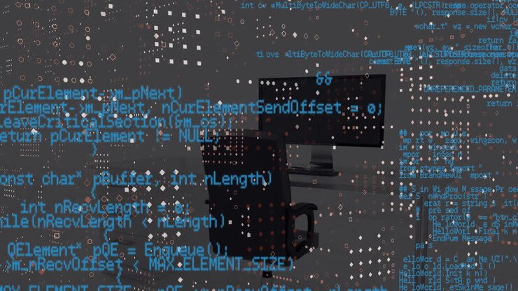 Animation von Datenverarbeitung und Büro über Punkten